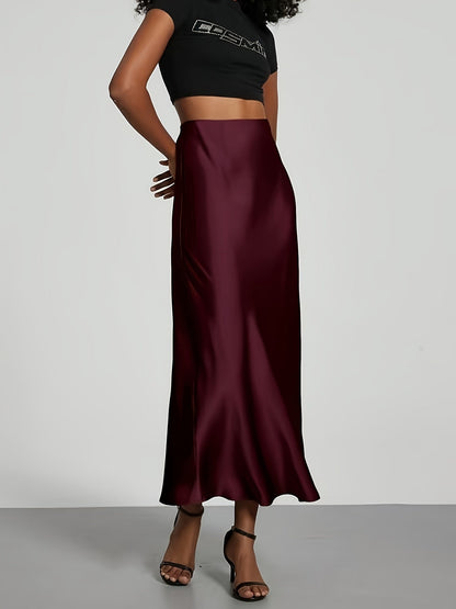 Greya | Satin Midi Skirt with High Waist and Elegant Fall