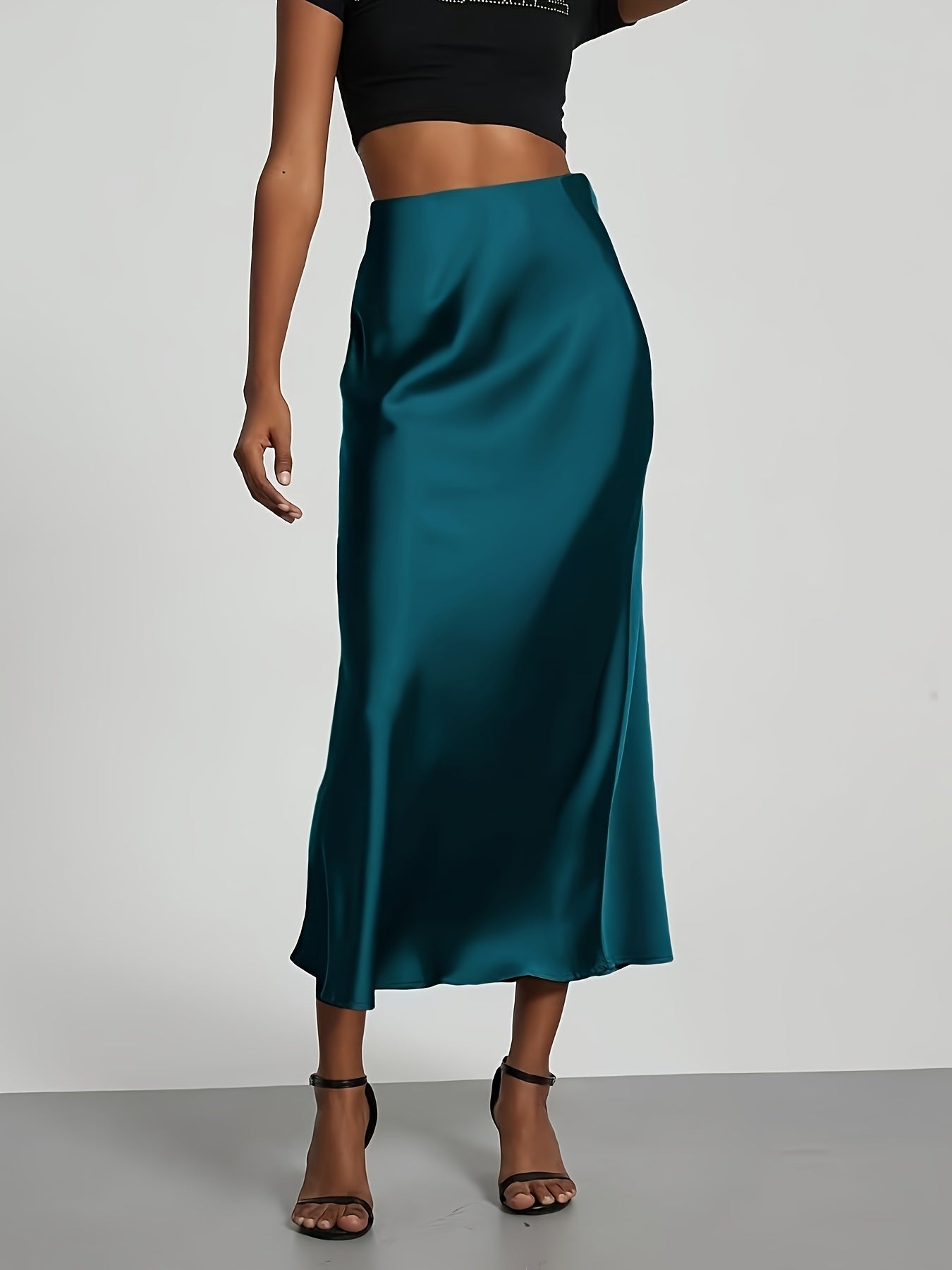 Greya | Satin Midi Skirt with High Waist and Elegant Fall