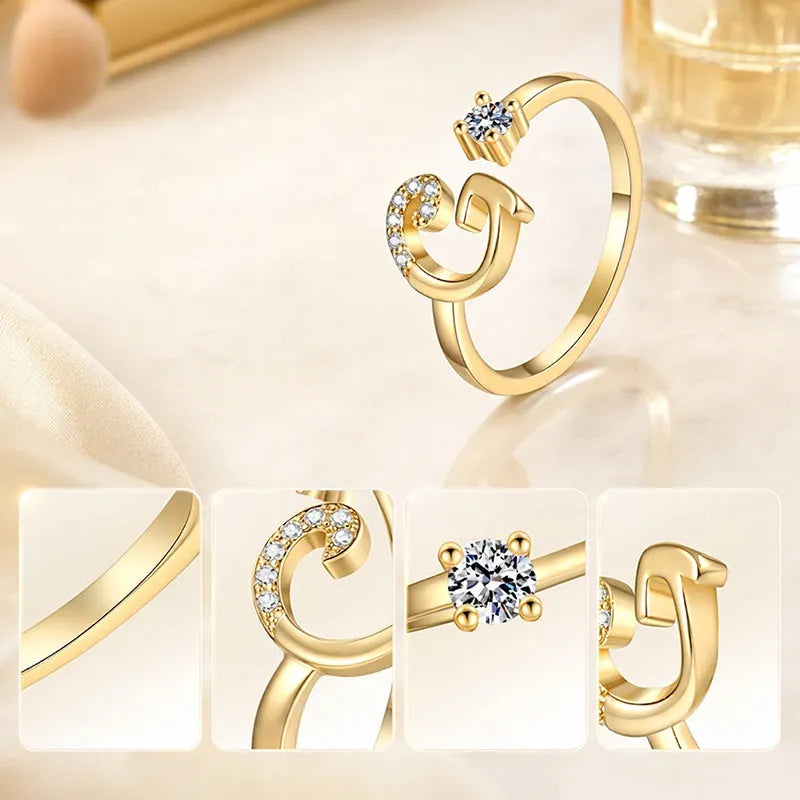 Miranda | Adjustable Ring with Shiny Initial