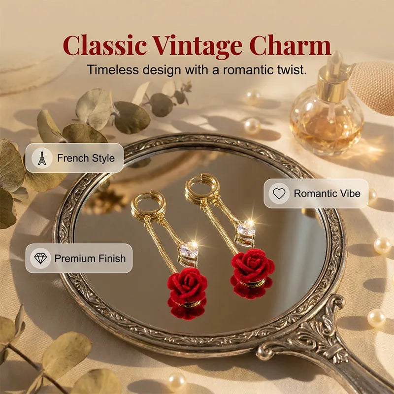 Jennifer | Red Rose Earrings with Sparkling Hearts