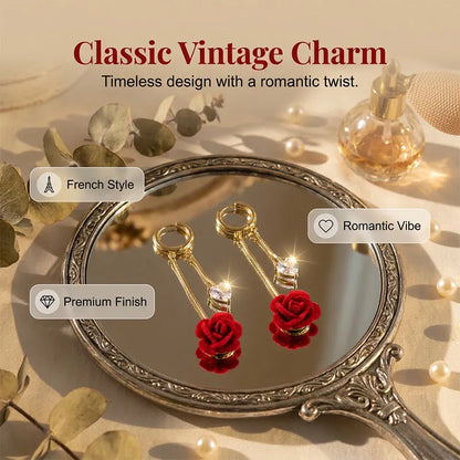 Jennifer | Red Rose Earrings with Sparkling Hearts