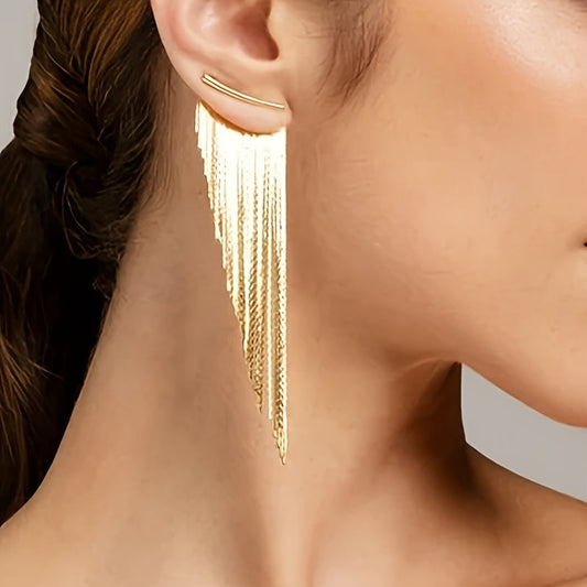Diana | Golden Hanging Earrings with Tassels and Leaf Cascade Design