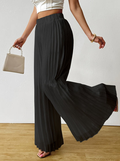Uliquin | Wide Leg Pleated Trousers with Elastic Waist and Elegant Fall