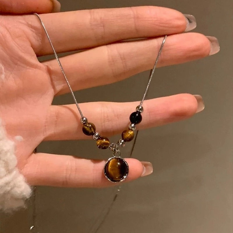 Lucia | Tiger Eye Necklace with Circular Pendant and Timeless Elegance