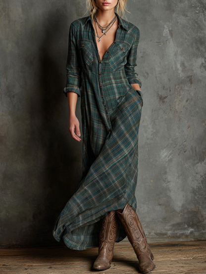 Blayra™ Women's Plaid Shirt Maxi Dress