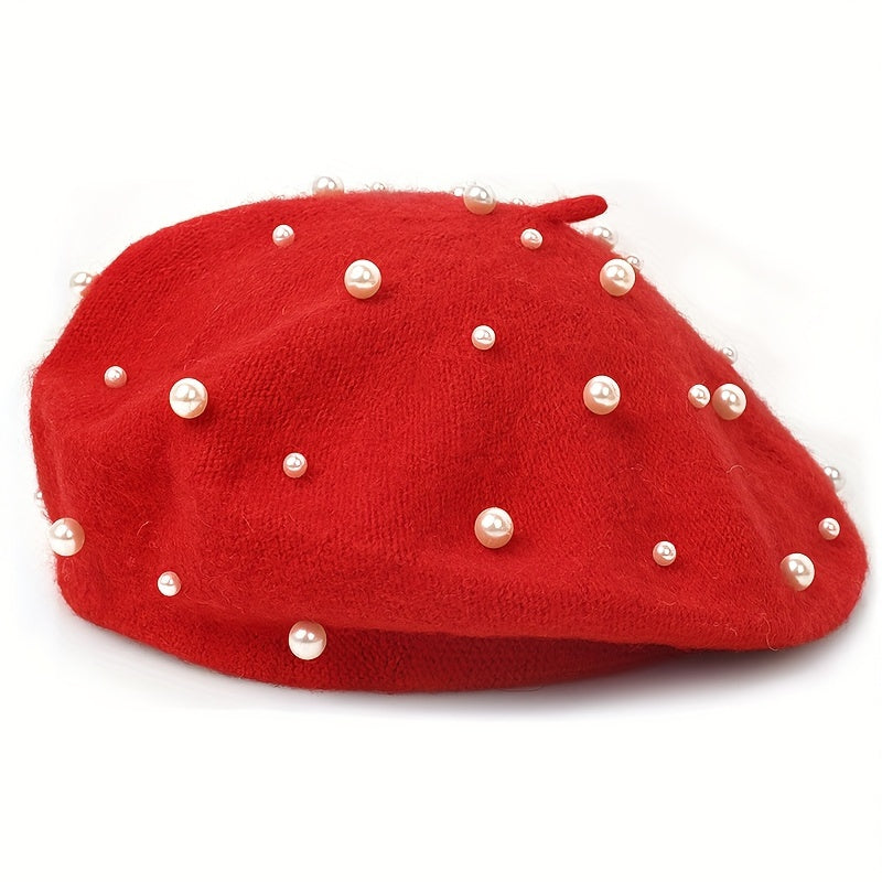 Zoey | Warm Beret with Decorative Pearls and Elegant Style