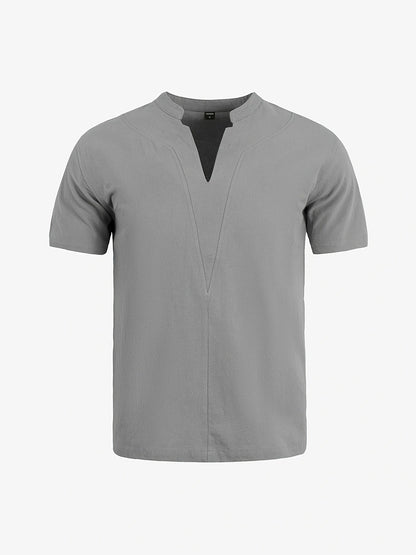 Grexric | Men's Linen Shirt with Mao Collar and Relaxed Fit
