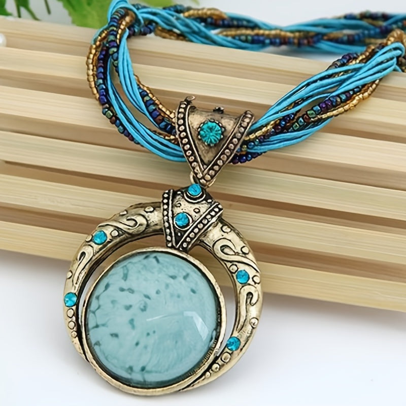 Jora™ Bohemian Necklace with Green Marble Stone Pendant