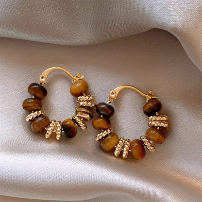 Piper | Hoop Earrings with Tiger Eye Beads and Vintage Style