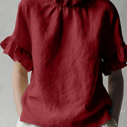 Yuna™ Solid Color Casual Blouse with Elegant Collar