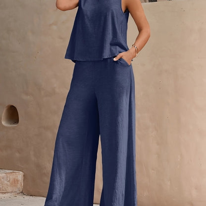 Evania | Elegant Sleeveless Set with Wide Leg Pants