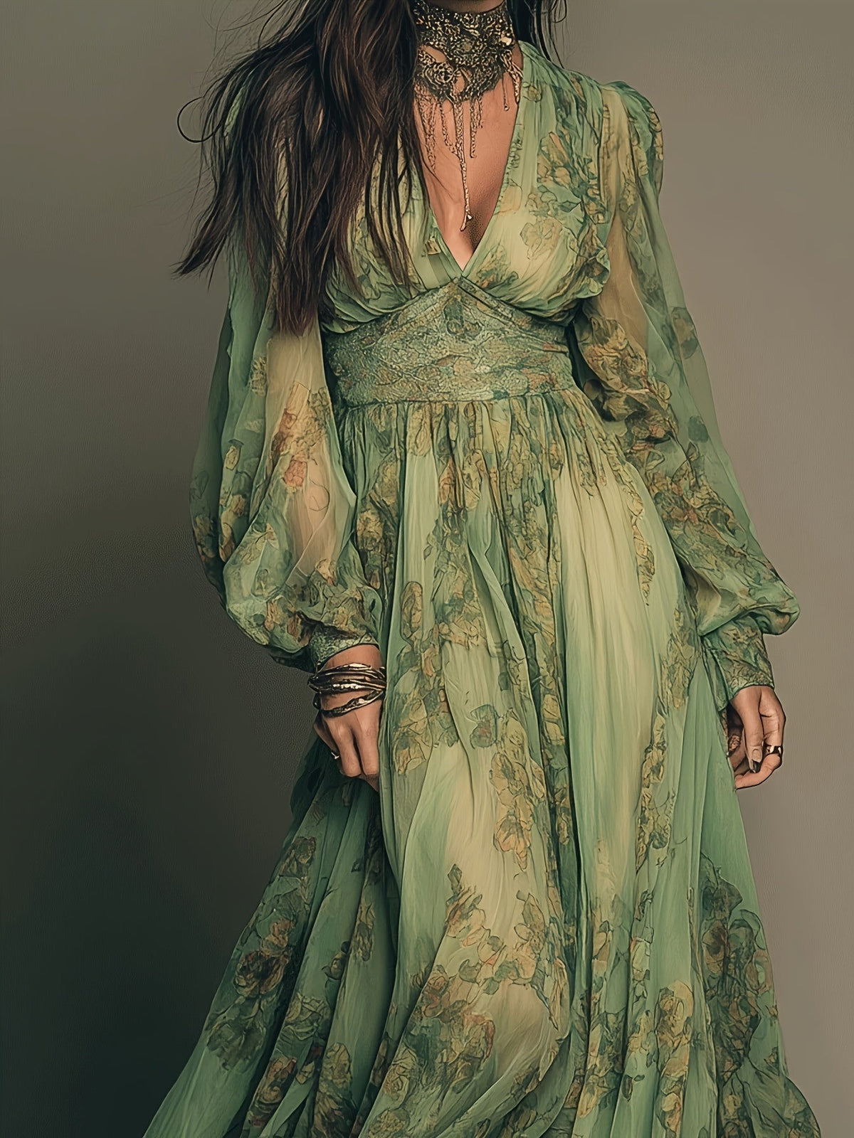 Amanda | Bohemian Floral Maxi Dress with Ruffles and Vintage Charm