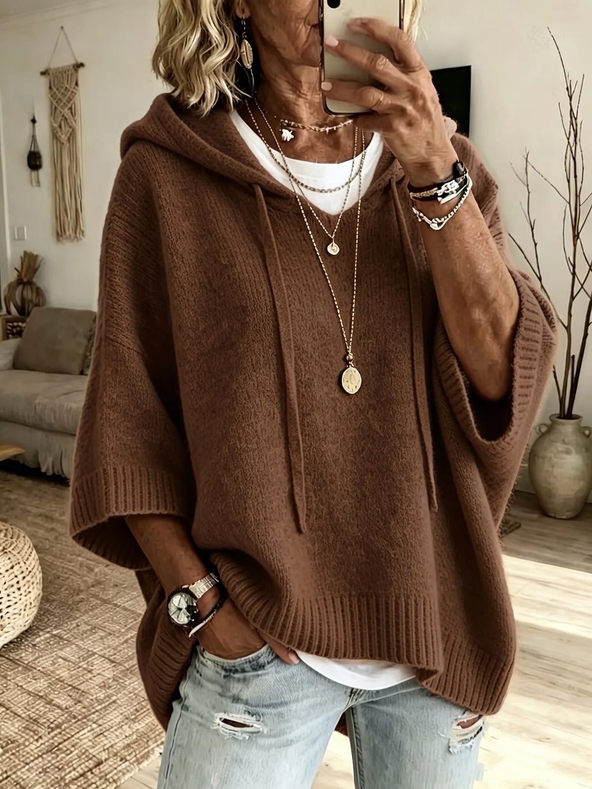 Celestine | Oversized Hoodie Sweater with Short Sleeves