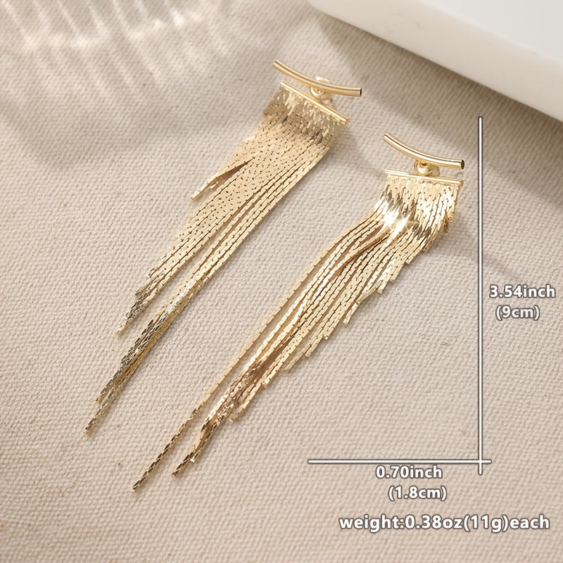 Diana | Golden Hanging Earrings with Tassels and Leaf Cascade Design