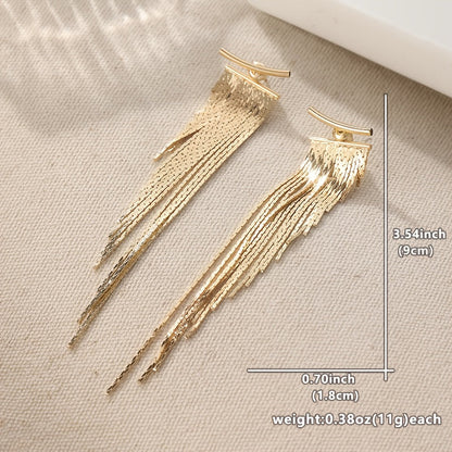 Diana | Golden Hanging Earrings with Tassels and Leaf Cascade Design