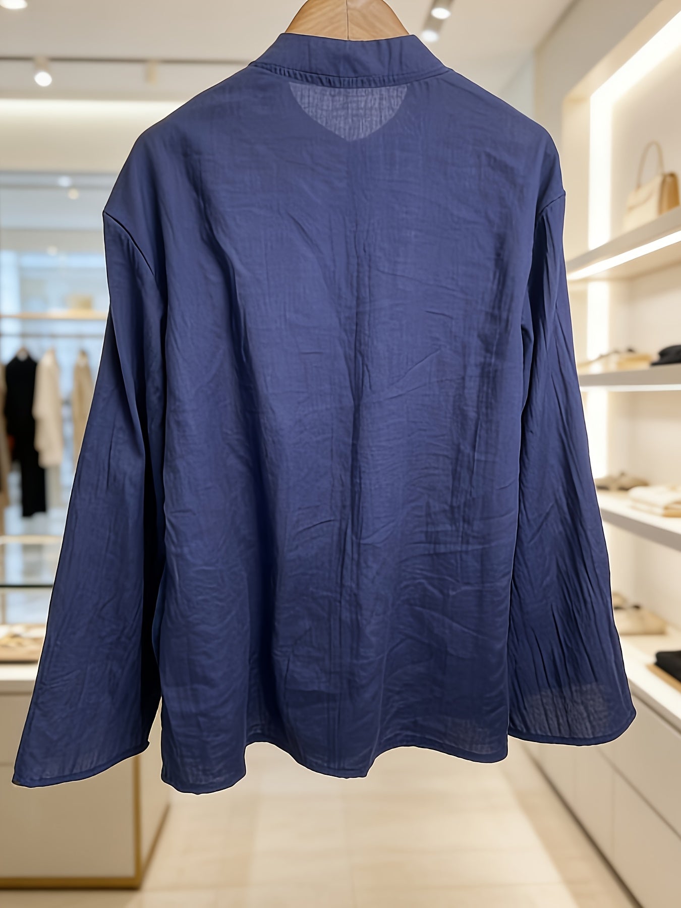 Arlet™ Vintage Linen Blouse with Mao Collar and Loose Sleeves