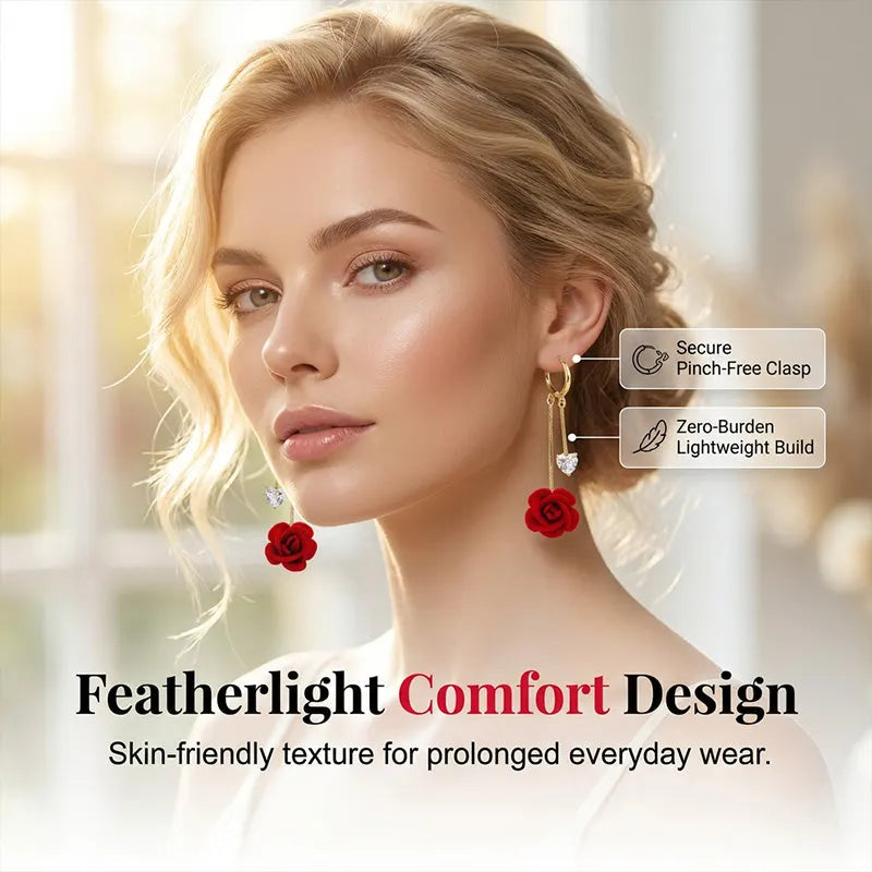 Jennifer | Red Rose Earrings with Sparkling Hearts