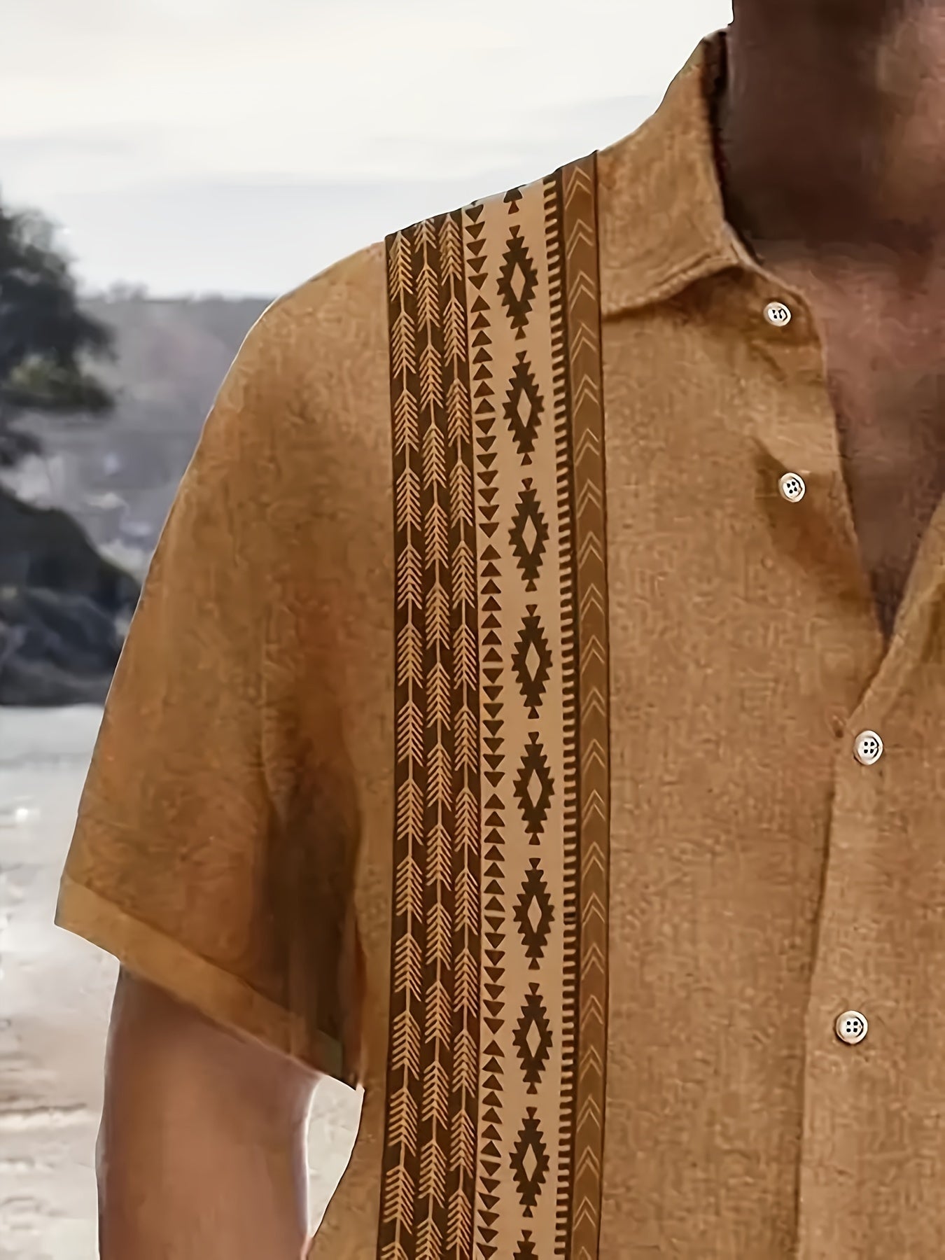 Carter™ Men's Vintage Shirt with Ethnic Print and Tropical Style