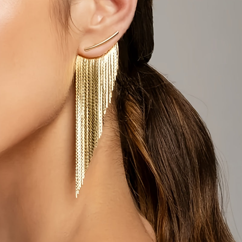 Diana | Golden Hanging Earrings with Tassels and Leaf Cascade Design