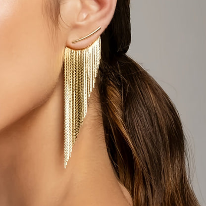 Diana | Golden Hanging Earrings with Tassels and Leaf Cascade Design