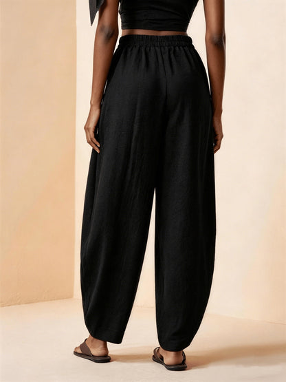 Droveaux | Elegant Straight Leg Pants with Elastic Waist and Pleats
