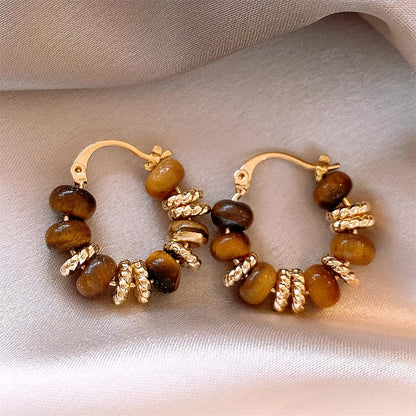 Piper | Hoop Earrings with Tiger Eye Beads and Vintage Style