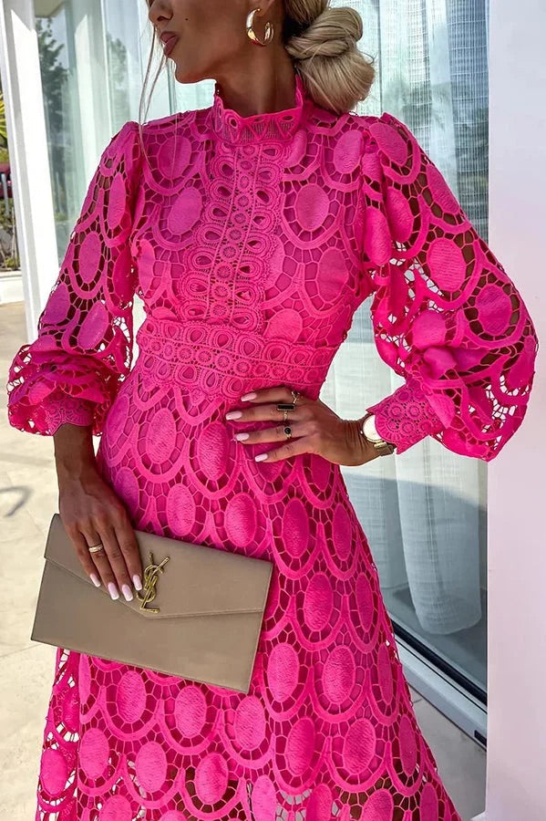 Jalvique | Midi Party Dress with Lace Sleeves