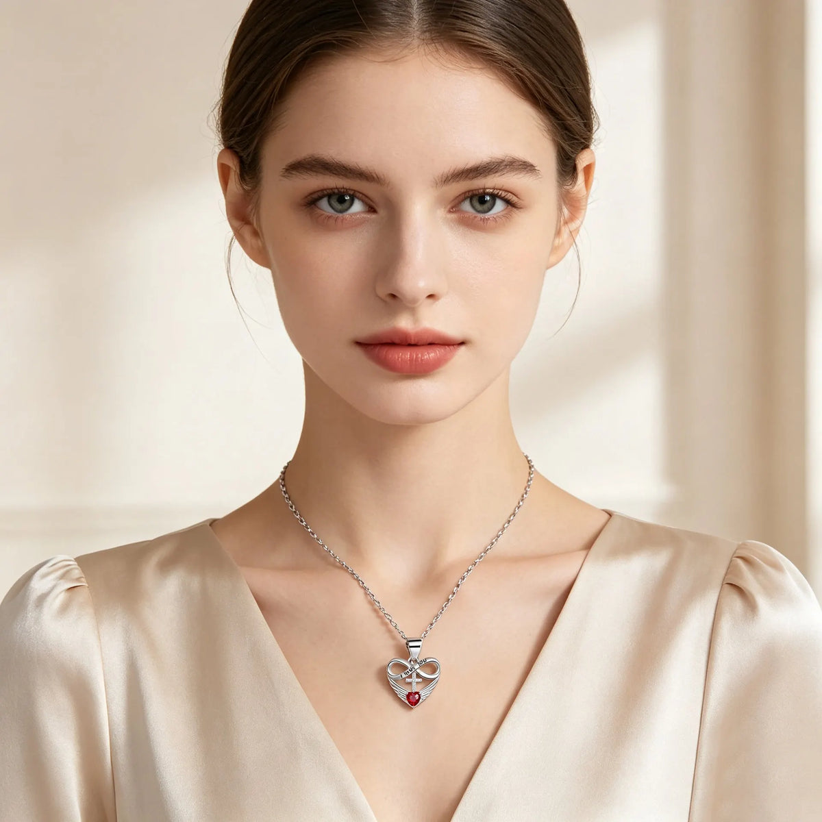 Valencia | Red Heart Necklace with Angel Wings and Cross
