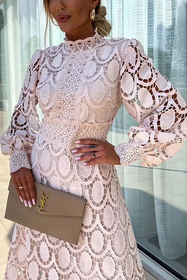 Jalvique | Midi Party Dress with Lace Sleeves