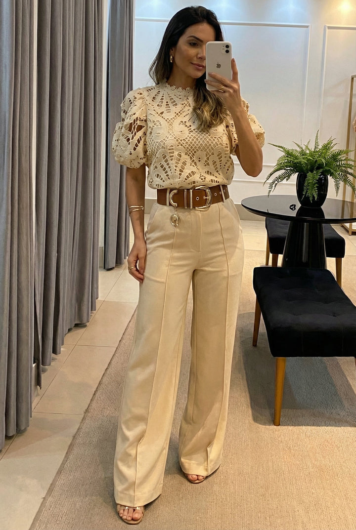 Sireva™ Elegant Set of Blouse and Pants with Flowing Fall