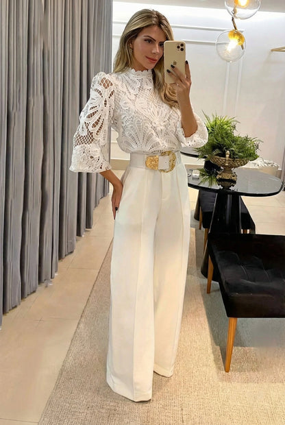 Sireva™ Elegant Set of Blouse and Pants with Flowing Fall