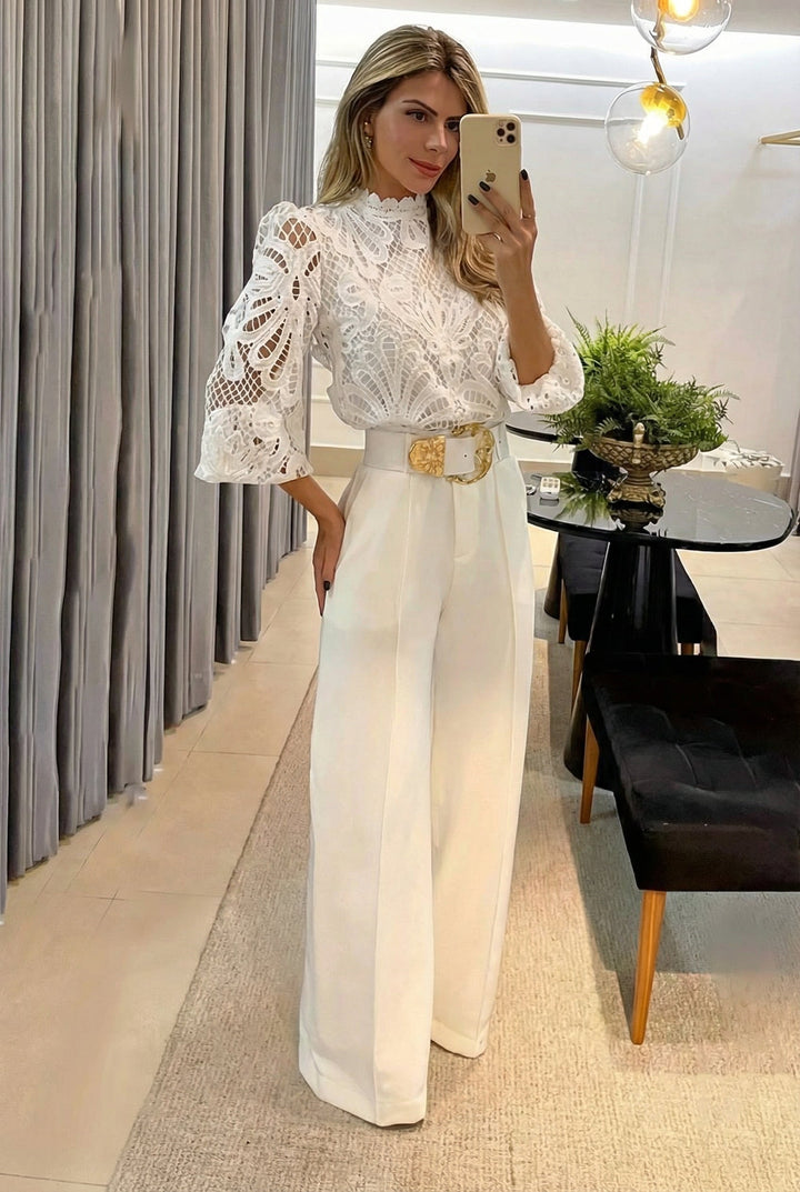 Sireva™ Elegant Set of Blouse and Pants with Flowing Fall
