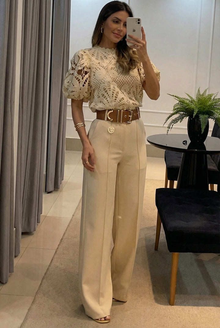 Sireva™ Elegant Set of Blouse and Pants with Flowing Fall