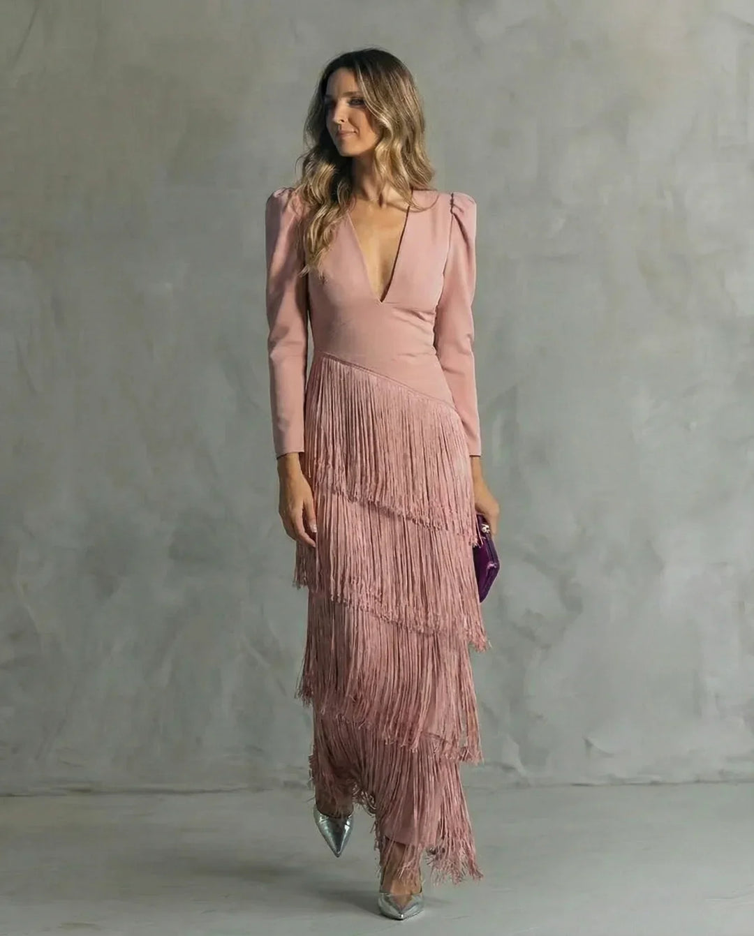 Sienna™ Elegant Dress with Fringe Sleeves