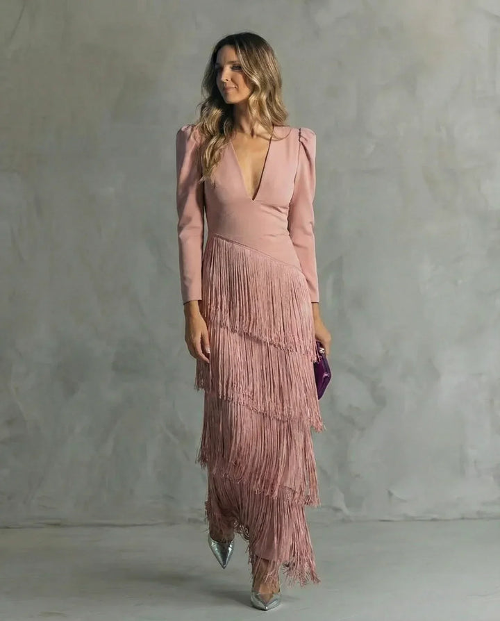 Sienna™ Elegant Dress with Fringe Sleeves