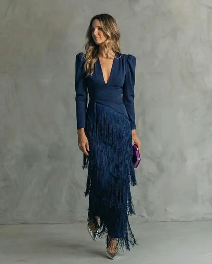 Sienna™ Elegant Dress with Fringe Sleeves