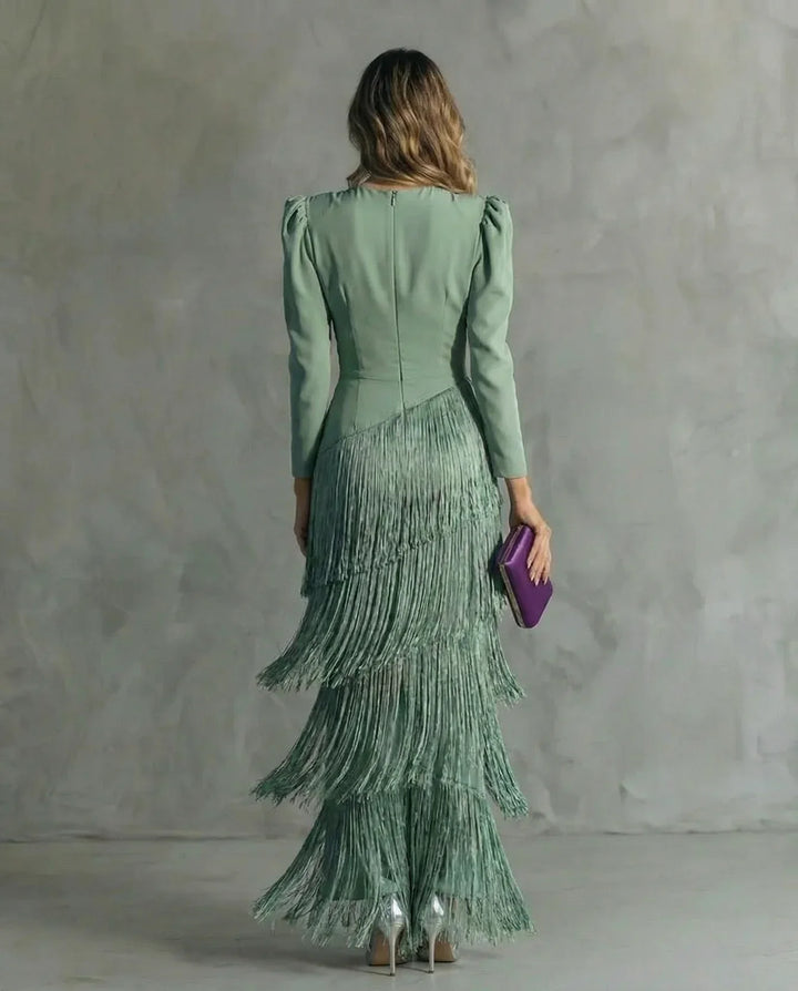 Sienna™ Elegant Dress with Fringe Sleeves