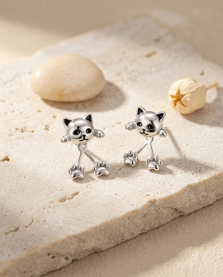 Rosemary | Kitten Earrings with Hanging Paws