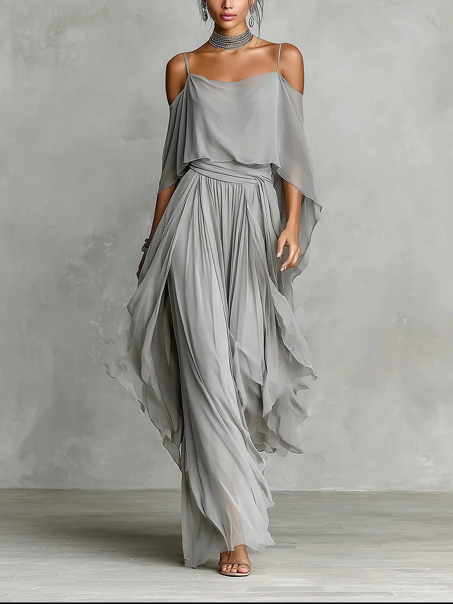 Marvynne™ Gray Fluid Set with Spaghetti Strap Top and Light Pants