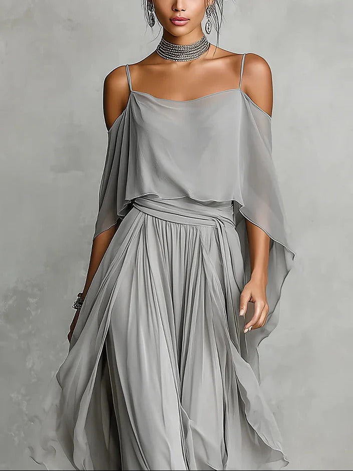 Marvynne™ Gray Fluid Set with Spaghetti Strap Top and Light Pants