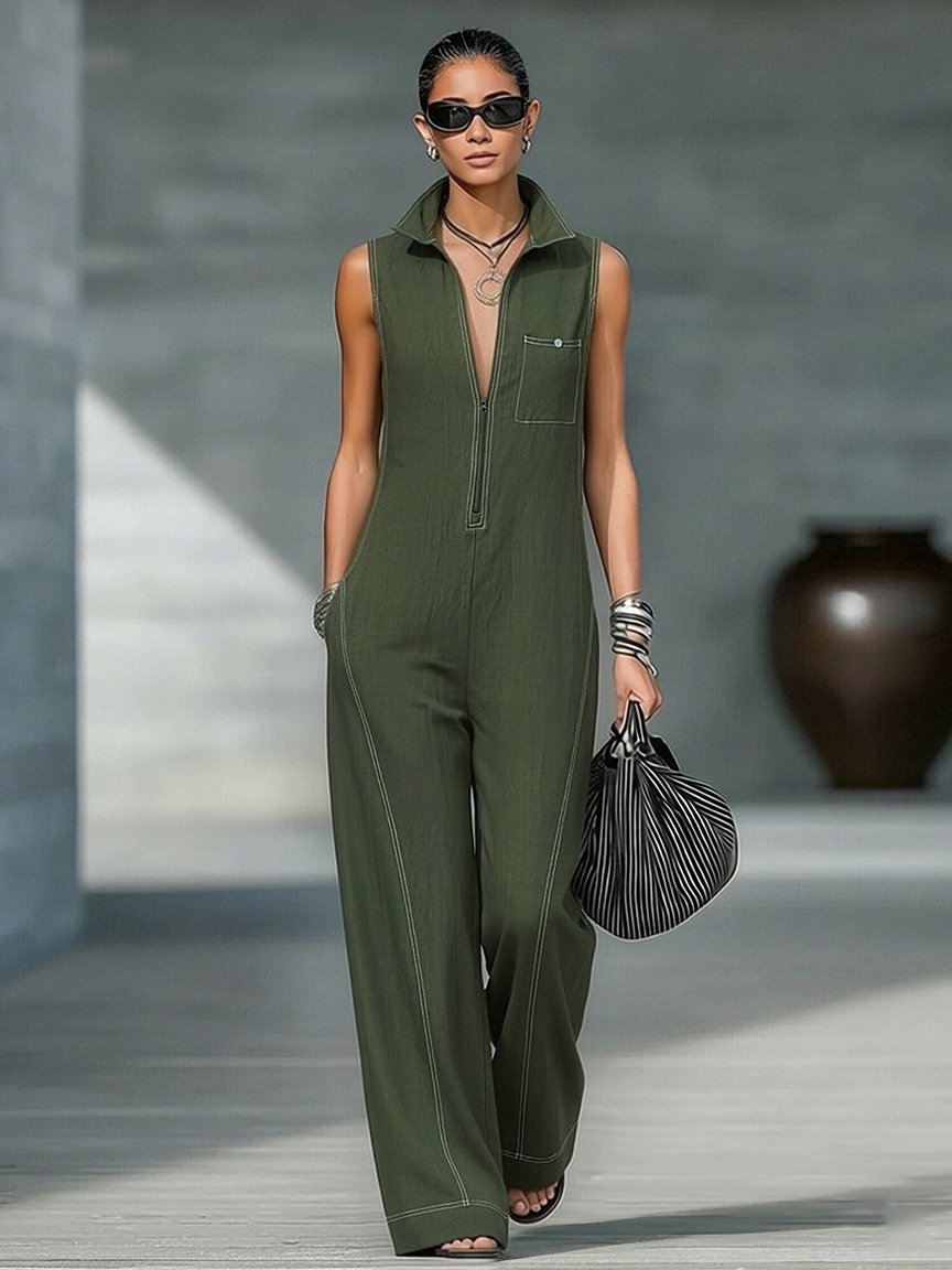Ainsira™ Mono Minimalist Sleeveless Jumpsuit with White Details
