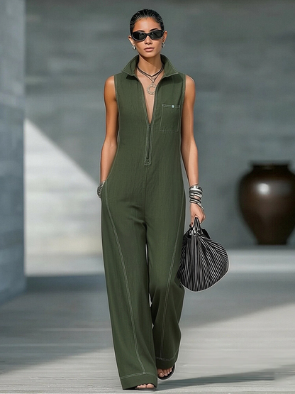 Ainsira™ Mono Minimalist Sleeveless Jumpsuit with White Details