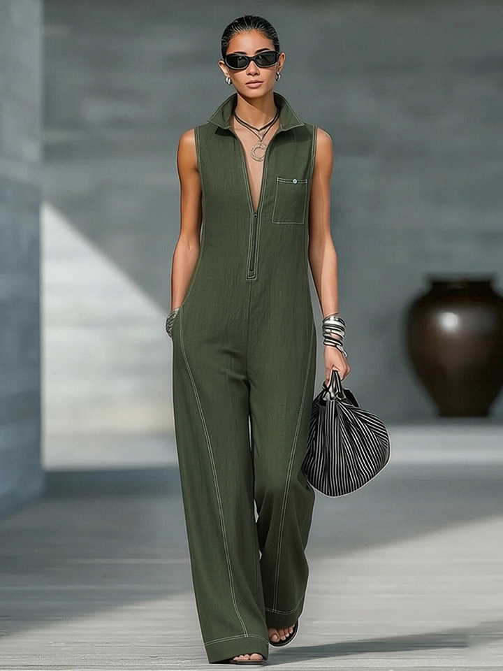 Ainsira™ Mono Minimalist Sleeveless Jumpsuit with White Details