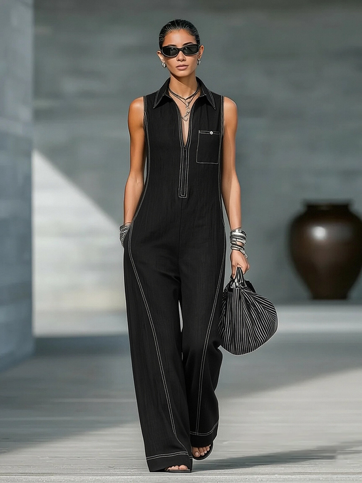 Ainsira™ Mono Minimalist Sleeveless Jumpsuit with White Details