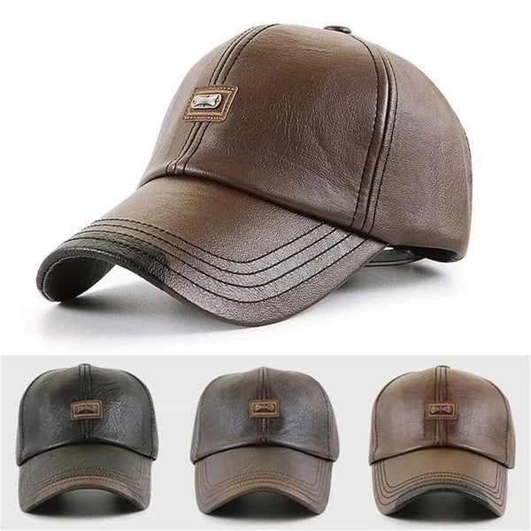 Olivaro™ Warm Leather Cap for Men Ideal for Autumn and Winter