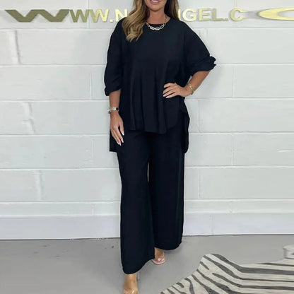 Nova™ Women's Long Sleeve Blouse and Wide Leg Pants Set