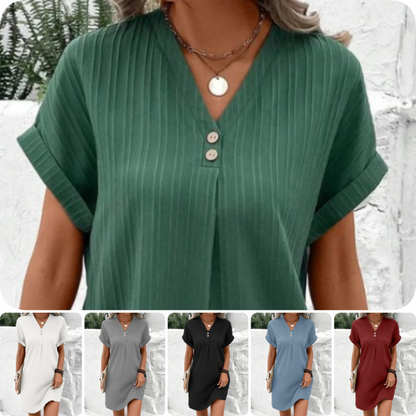 Gorevia | Monochromatic Women's Dress with Elegant V-Neck