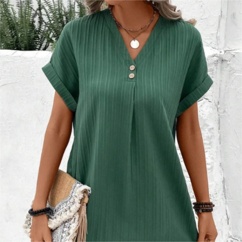 Gorevia | Monochromatic Women's Dress with Elegant V-Neck
