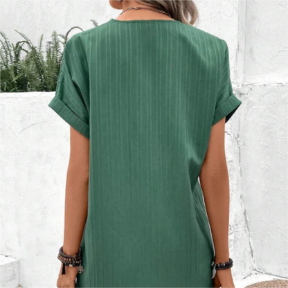 Gorevia | Monochromatic Women's Dress with Elegant V-Neck