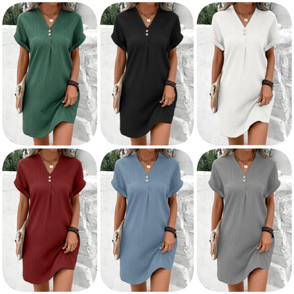 Gorevia | Monochromatic Women's Dress with Elegant V-Neck
